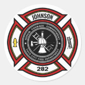 Sticker Rond Service d'incendie AJOUTER LE NOM Pompier Insigne  (Devant)