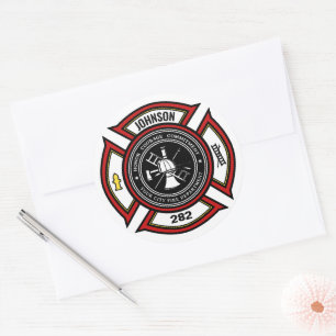 Sticker Rond Service d'incendie AJOUTER LE NOM Pompier Insigne 