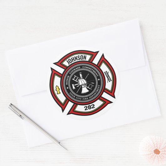 Sticker Rond Service d'incendie AJOUTER LE NOM Pompier Insigne  (Enveloppe)