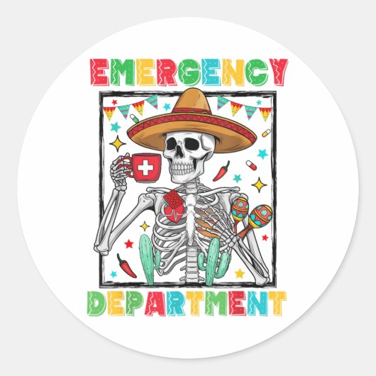 Sticker Rond Service d'urgence Cinco De Mayo Skeleton Coffee (Devant)