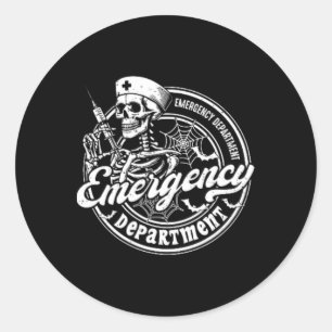 Sticker Rond Service d'urgence Skeleton Er Nurse Halloween 2