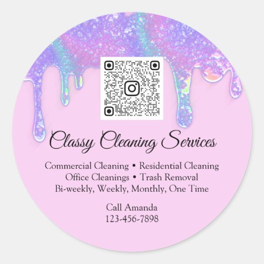 Sticker Rond Services de nettoyage Maid Housekeeper QRCode Drip (Devant)