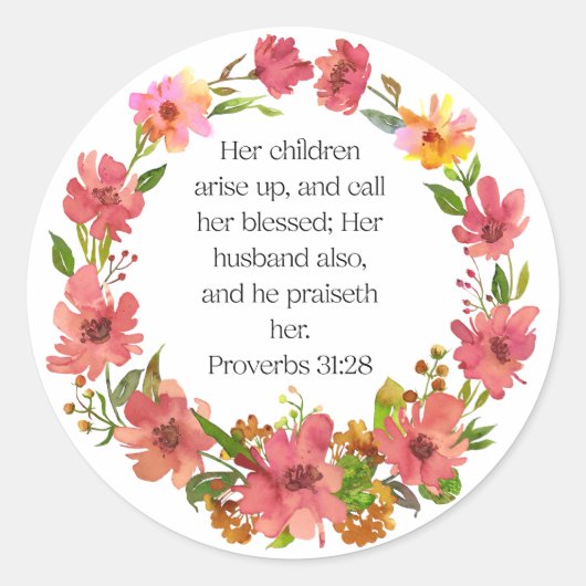 Sticker Rond Ses enfants se lèvent et la traitent de bénie... (Devant)