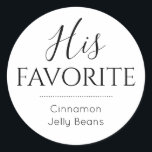 Sticker Rond Ses Pièces Favorites Favorite Candy Wedding Favori<br><div class="desc">Si vous offrez vos bonbons ou collations préférées comme faveurs de mariage,  pourquoi ne pas avoir le plus aimé des friandises du marié! Disponible également dans les versions "Son préféré" et "favori".</div>