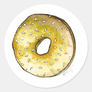 Sticker Rond Sesame Seed Bagel New York City NYC Deli Petit déj