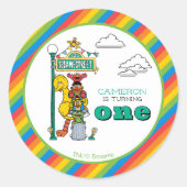 Sticker Rond Sesame Street Characters & Street Sign Birthday Cl (Devant)