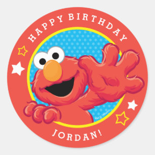 Sticker Rond Sesame Street   Elmo - Anniversaire Pois & Etoiles