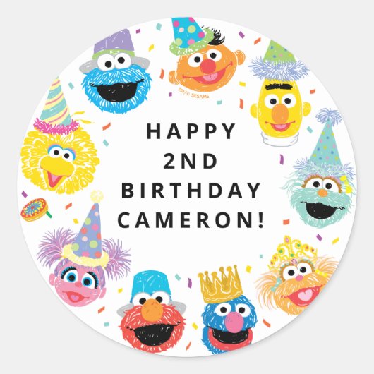 Sticker Rond Sesame Street Pals Confetti Anniversaire (Devant)