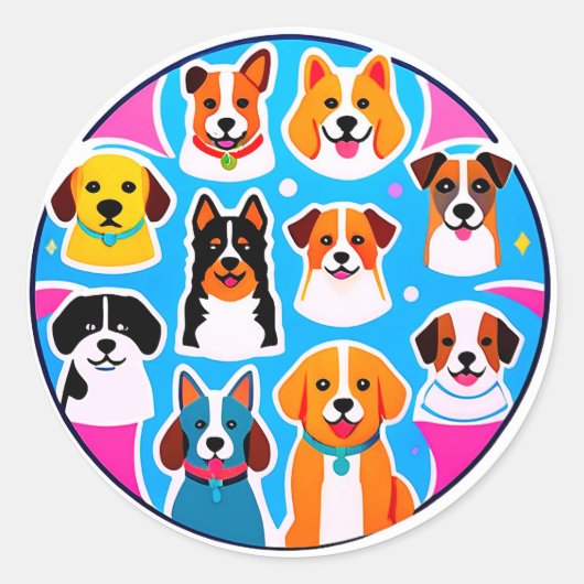 Sticker Rond Set Of Adorable Dogs (Devant)