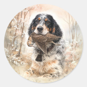 Sticker Rond Setter anglais, chasse à la bécasse ,Art canin