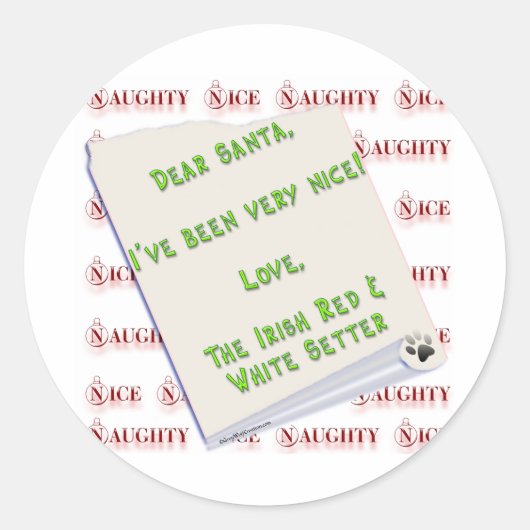 Sticker Rond Setter irlandais Naughty Nice (Devant)
