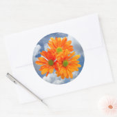 Sticker Rond Seulement 3 Gerbera Daisy Blossoms + votre texte e (Enveloppe)