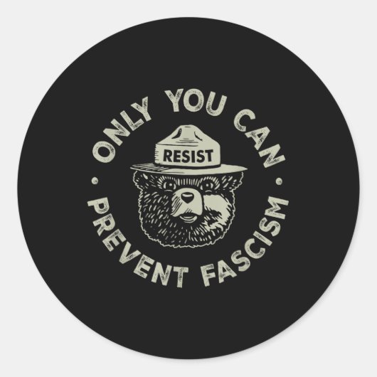 Sticker Rond Seulement vous pouvez empêcher le fascisme ours ré (Devant)