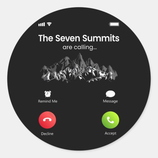 Sticker Rond Seven Highest Summits Are Calling Funny Climbing H (Devant)