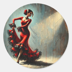 Sticker Rond Séville Espagne Danseur de flamenco en rouge