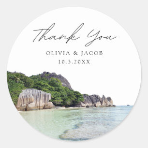 Sticker Rond Seychelles Wedding Favor Photo Merci