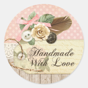 Sticker Rond Shabby Chic Bois rustique, Dentelle Vintage et plu
