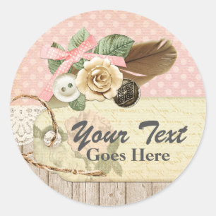 Sticker Rond Shabby Chic Bois rustique, Dentelle Vintage et plu