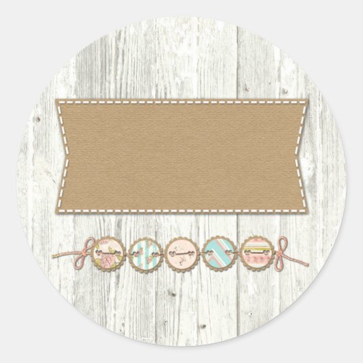 Sticker Rond Shabby Chic Bunting sur bois peint blanc rustique (Devant)