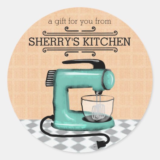 Sticker Rond Shabby chic retro stand mixer nourriture boulanger (Devant)