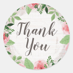 Sticker Rond Shabby Chic Rose Roses sur le Merci rustique du pa