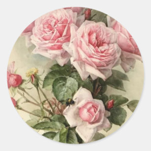 Sticker Rond Shabby Chic Rose Roses victoriens