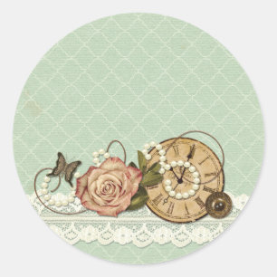 Sticker Rond Shabby Chic Rose & Rustic Vintage Jewelry Boutique