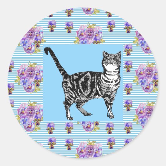 Sticker Rond Shabby Chic Tabby Chat Pastel Stick Stripe (Devant)