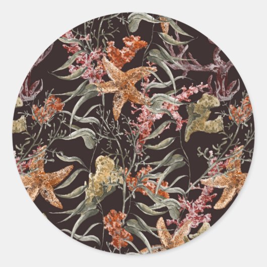 Sticker Rond Shabby Sea Life Pattern (Devant)