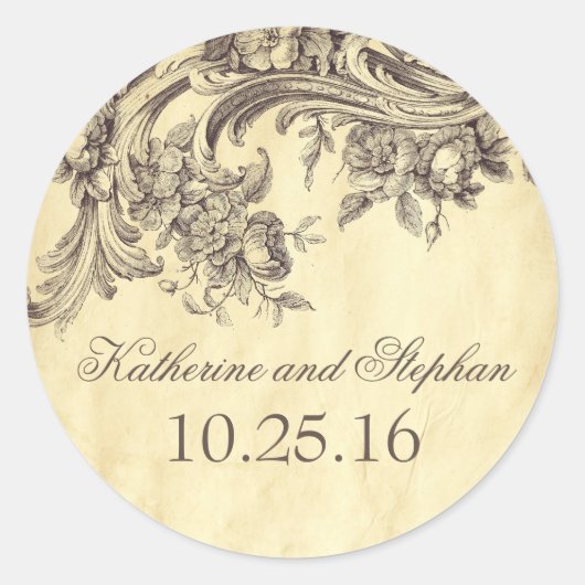 Sticker Rond Shabby Vintage Flouris Mariage élégant (Devant)