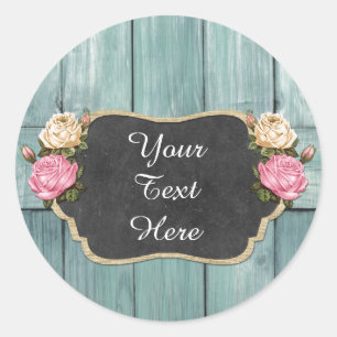 Sticker Rond Shabby Vintage Rose Russe Country Chalkboard