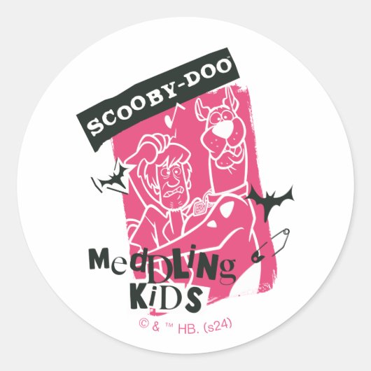 Sticker Rond Shaggy and Scooby Doo Meddling Kids Punk Outline (Devant)