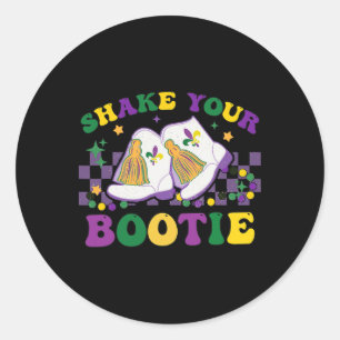 Sticker Rond Shake Your Bootie Mardi Gras Bead Boot Carnival Ce