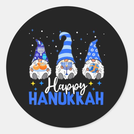 Sticker Rond Shalom Gnomes Menorah Dreidel Hanoukka Chanukah (Devant)