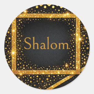 Sticker Rond Shalom, points noirs dorés, rayures paillettes Art