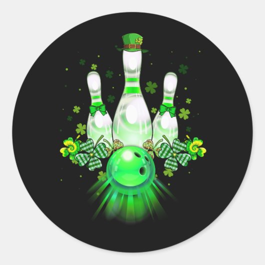Sticker Rond Shamrock de Bowling Leprechaun Jour de la Saint Pa (Devant)