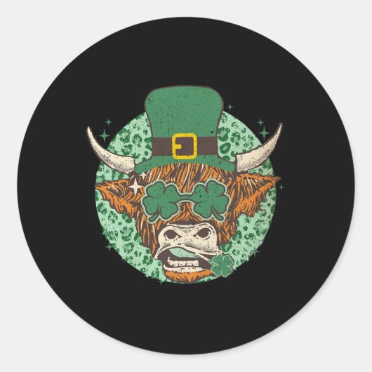 Sticker Rond Shamrock de vache Coquette Bow St Patrick's Day (Devant)
