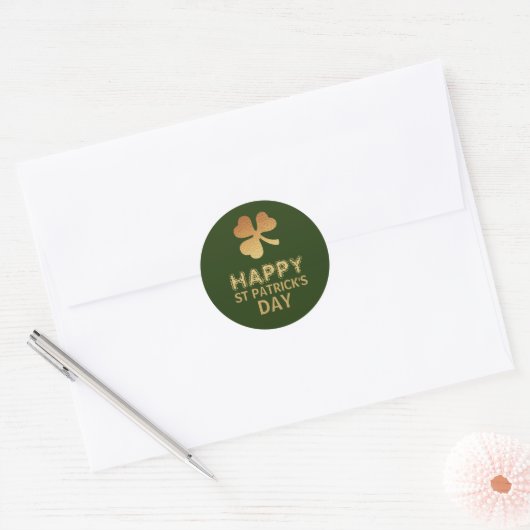 Sticker Rond Shamrock Gold Foil, Saint Patrick's Day (Enveloppe)