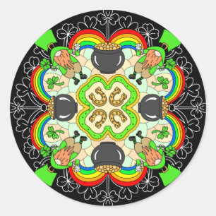 Sticker Rond Shamrock, Leprechauns Saint Patrick's Day