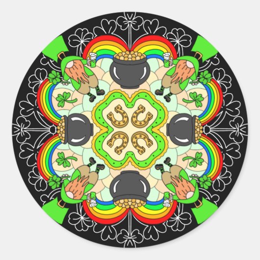 Sticker Rond Shamrock, Leprechauns Saint Patrick's Day (Devant)