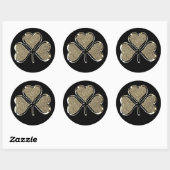 Sticker Rond Shamrock noir et or Clover Irlande chic (Feuille)