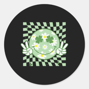 Sticker Rond Shamrock super Sourire Visage Jour de la Saint Pat