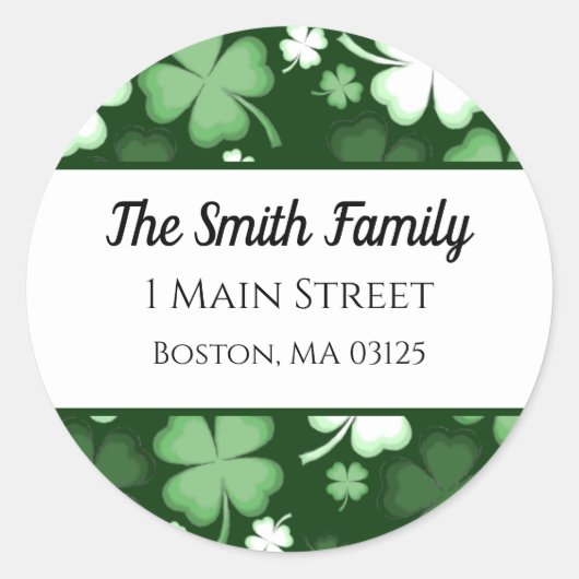 Sticker Rond Shamrock vert, St. Patrick's Day Adresse de retour (Devant)