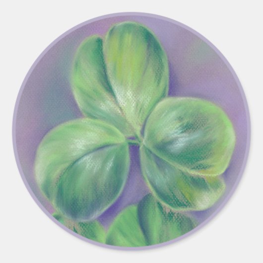 Sticker Rond Shamrocks de Clover vert sur Purple Pastel Art (Devant)