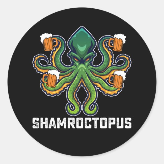 Sticker Rond Shamroctopus Octopus Lover St Patrick's Day (Devant)