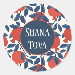 Sticker Rond Shana Tova Design Botanique Grenade Élégant