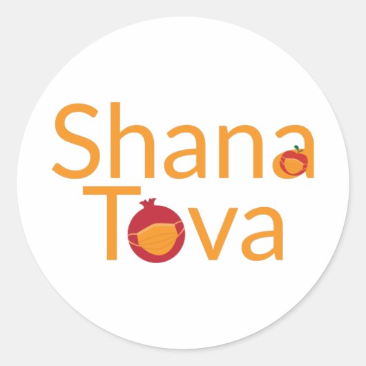 Sticker Rond Shana Tova, grenade à pomme portant un masque (Devant)
