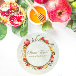 Sticker Rond Shana Tova Rosh Hashanah, pomme et miel