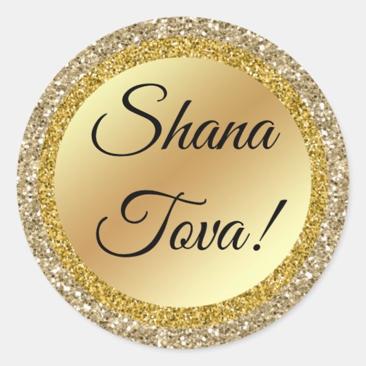 Sticker Rond shana tova ! Script classique, arrière - plan or, (Devant)