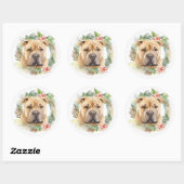 Sticker Rond Shar Pei Christmas Wreath Festive Pup (Feuille)
